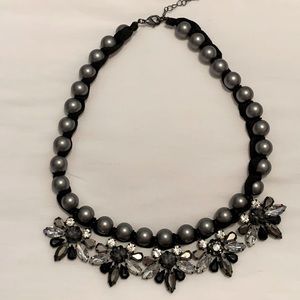 LOFT Gray Pearl Fashion Necklace, Crystals, Faceted Glass Beads